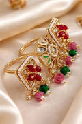 Traditional Gold-Plated Double Finger Kundan Ring with Multicolor Beads for Women & Girls