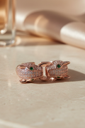 Rose Gold Twin Cat Head Adjustable Statement Ring for Women and Girls.