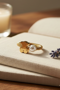 Steel & Gold Mesh Bear Ring with Pearl – Icon Mesh Inspired Women’s Fashion Ring.
