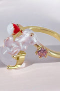 Kawaii Pink Bear & Candy Charm Adjustable Gold Ring for Girls/Women