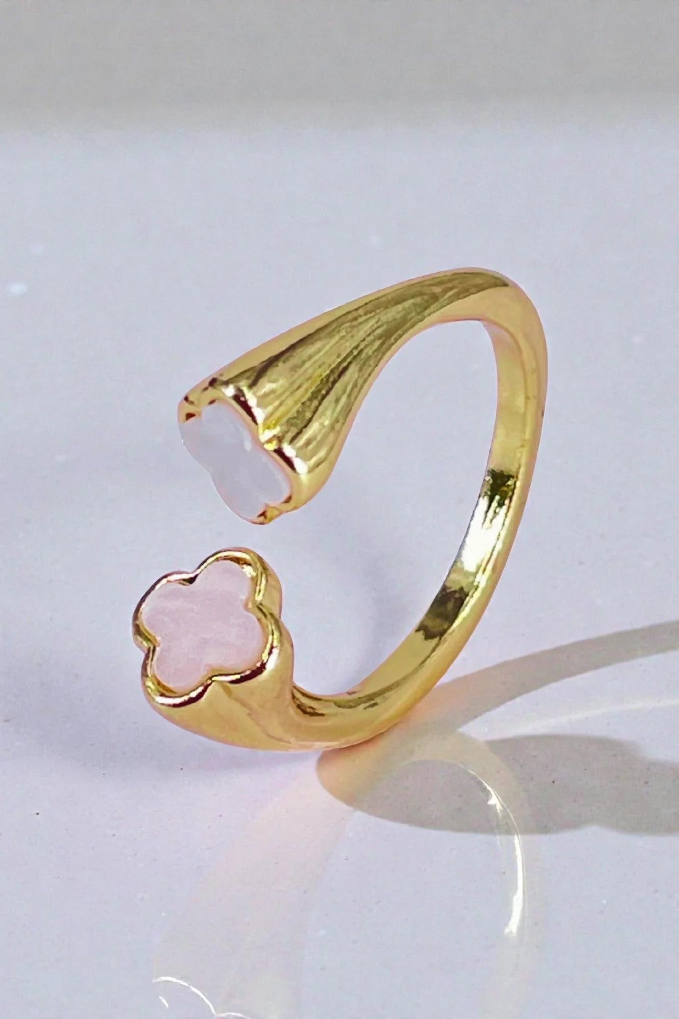 Elegant Pink Clover Adjustable Open Ring for Women & Girls.