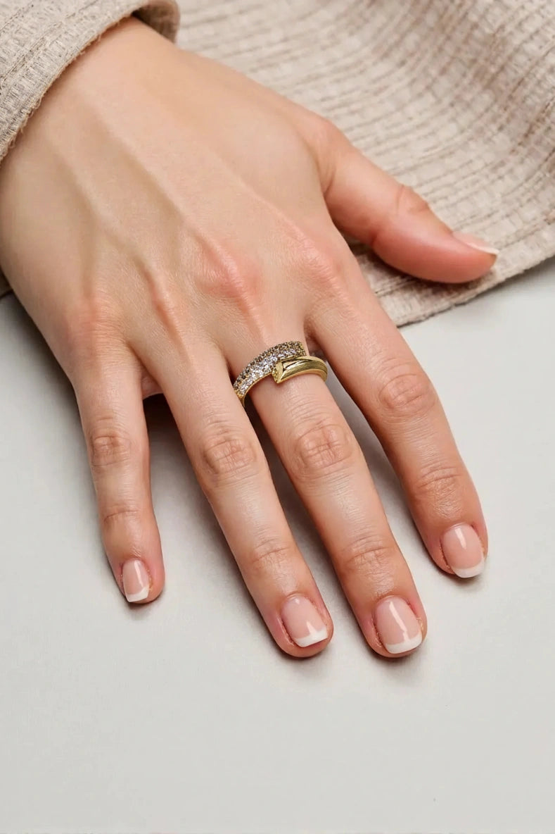 Legant Gold-Plated Open Wrap CZ Cocktail Ring for Women