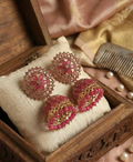 Luxury Ruby Pink & Gold Floral Jhumka Earrings