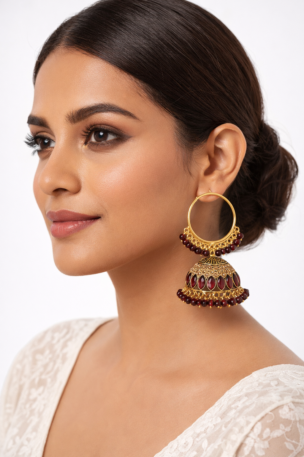 Luxury Maroon & Gold Hoop Bali Jhumka Earrings