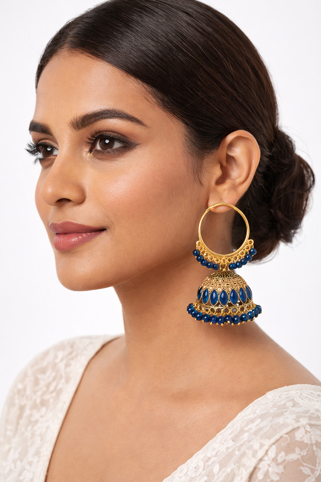 Luxury Emerald Green & Gold Hoop Bali Jhumka Earrings