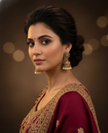 Luxury Champagne Gold Stone Studded Jhumka Earrings with Pearl Drops