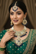 Luxury Sapphire Blue Kundan & Pearl Choker Necklace Set with Earrings & Maang Tikka