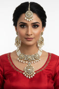OMID Luxury White Pearl & Kundan Choker Necklace Set with Earrings & Maang Tikka