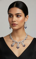 Luxury American Diamond & Blue Sapphire Stone Necklace Set
