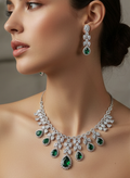 Luxury Emerald Green & American Diamond Fringe Necklace Set