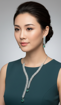 Luxury Mint Green & American Diamond V-Shape Lariat Necklace Set