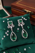Luxury Emerald Green & American Diamond Geometric Drop Earrings