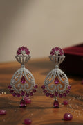 Luxury Ruby Pink & American Diamond Floral Drop Earrings