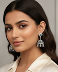 Luxury Sapphire Blue & American Diamond Modern Jhumka Earrings