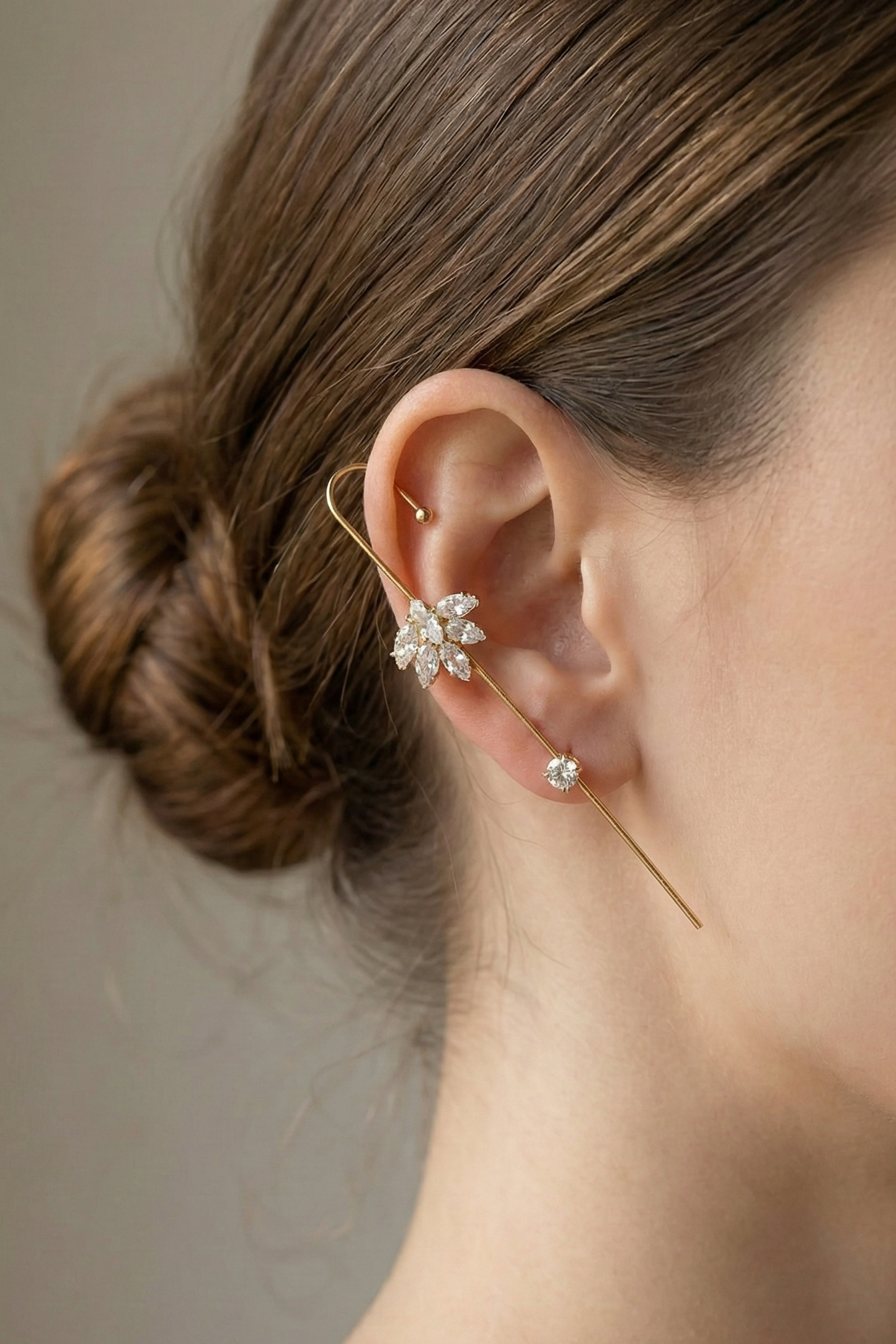 Luxury Gold & American Diamond Floral Ear Crawler Earrings