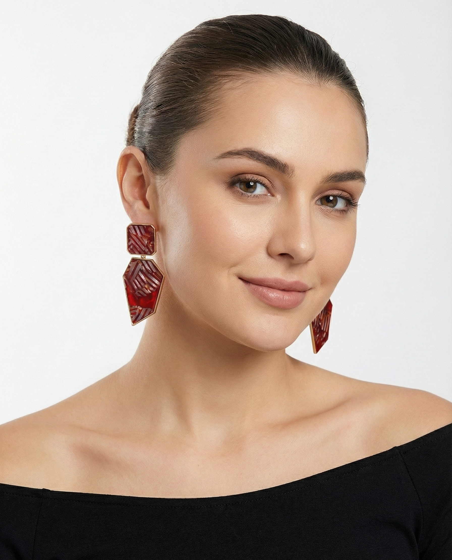 Luxury Terracotta Orange Marbled Geometric Resin Drop Earrings