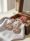 Luxury White & Grey Marbled Geometric Round Drop Earrings