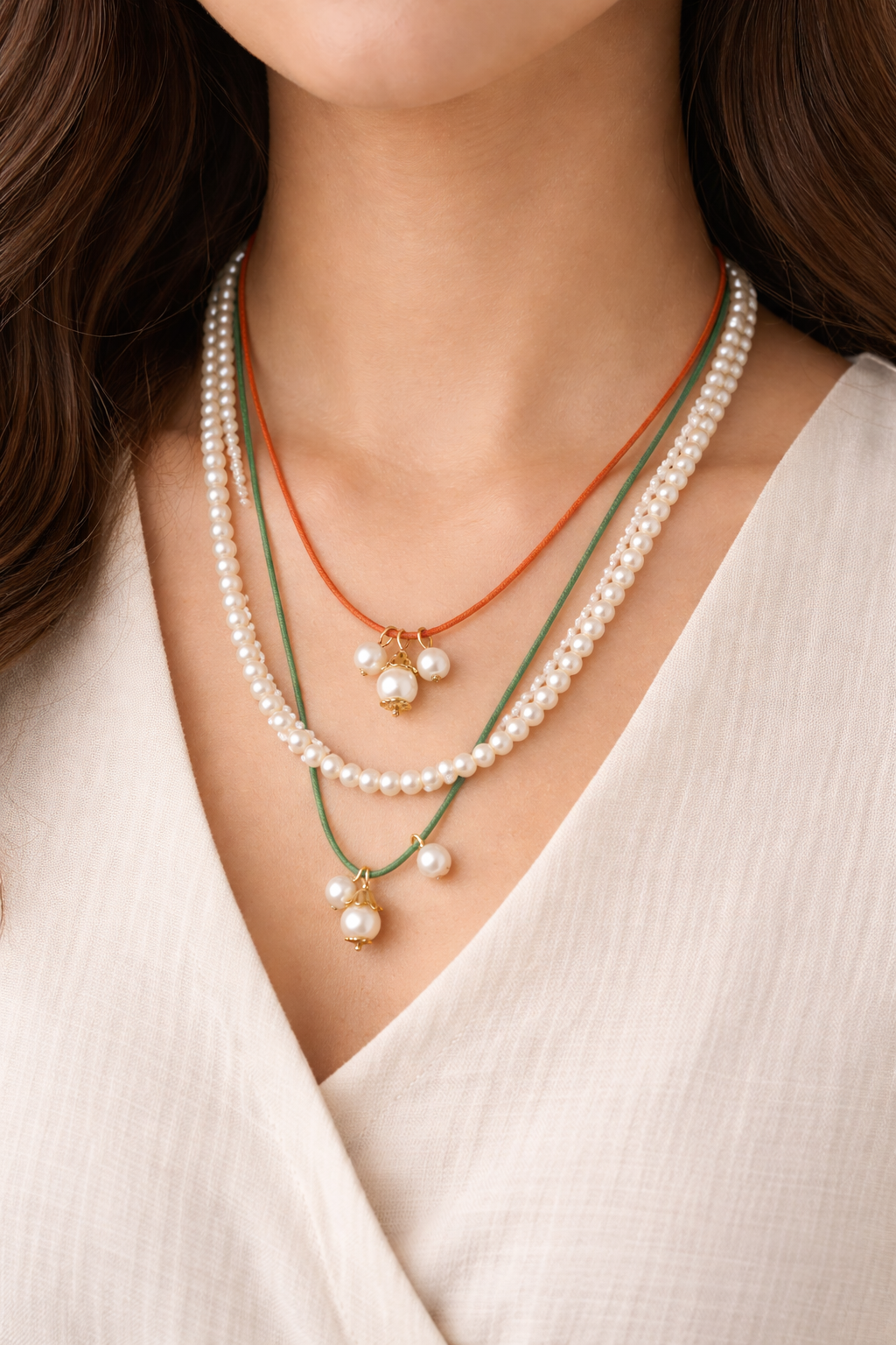 Indian Tricolour Layered Pearl Necklace for Women & Girls