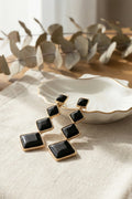 OMID Luxury Black & Dark Grey Marbled Geometric Diamond Drop Earrings