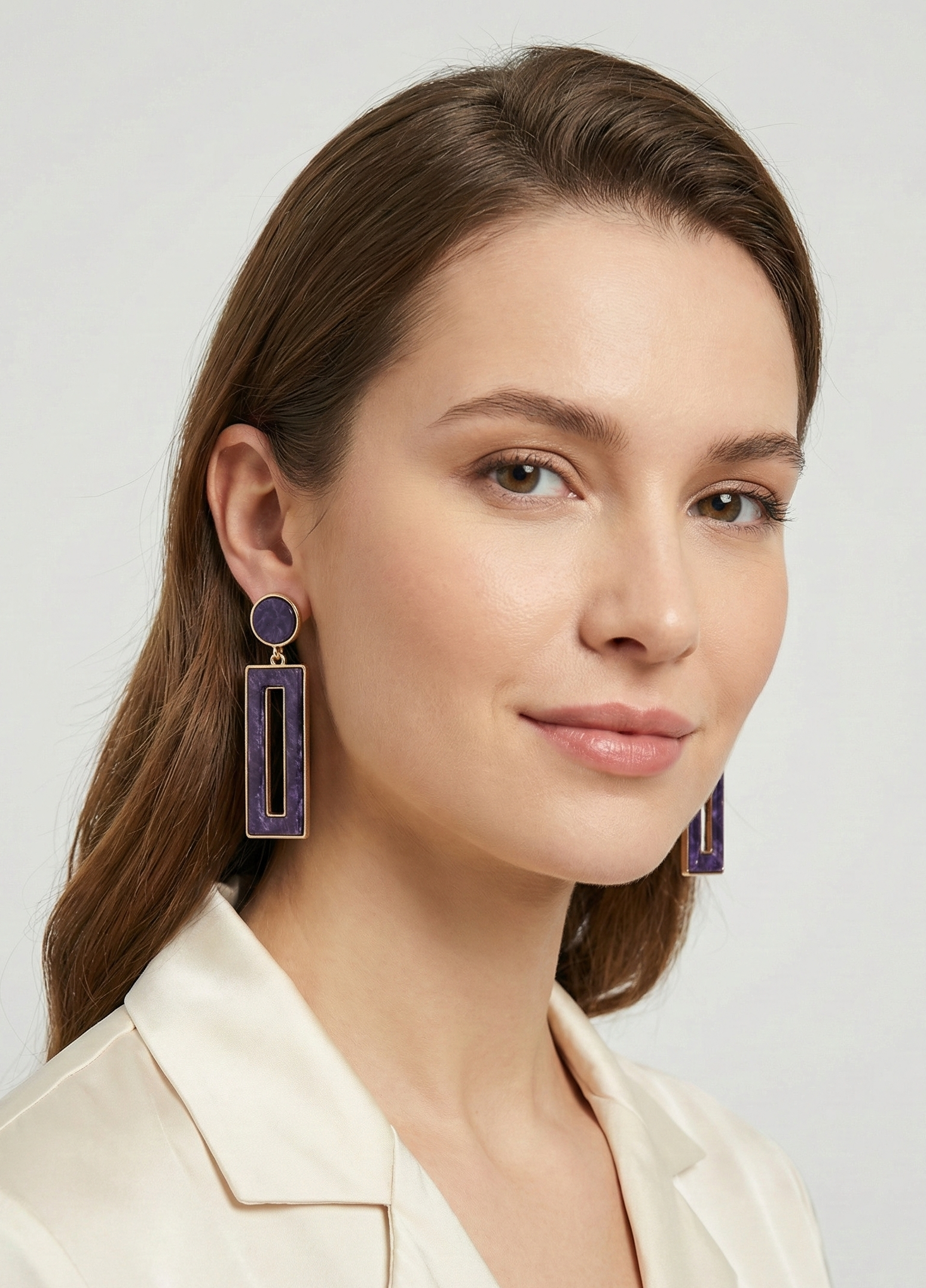 Luxury Deep Purple Marbled Geometric Rectangular Drop Earrings