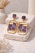 OMID Luxury Mauve Purple Marbled Geometric Square Drop Earrings