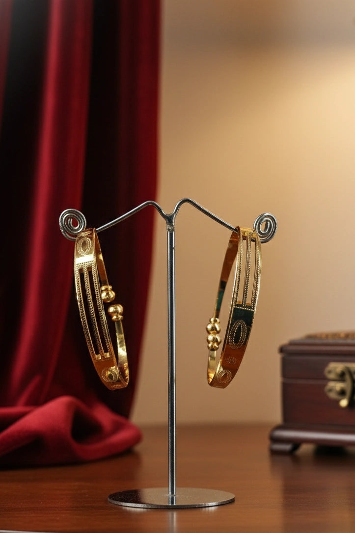 Luxury Gold Plated Triple-Row Geometric Open Cuff Bangles (Set of 2)