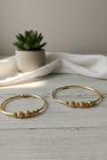 Luxury Gold Plated Beaded Textured Wire Bangles (Set of 2)