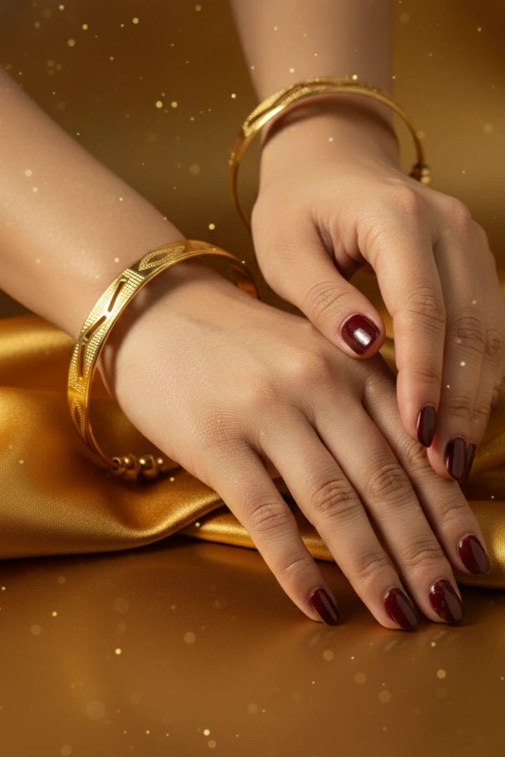 Luxury Gold Plated Paisley Cut-Out Open Cuff Bangles (Set of 2)