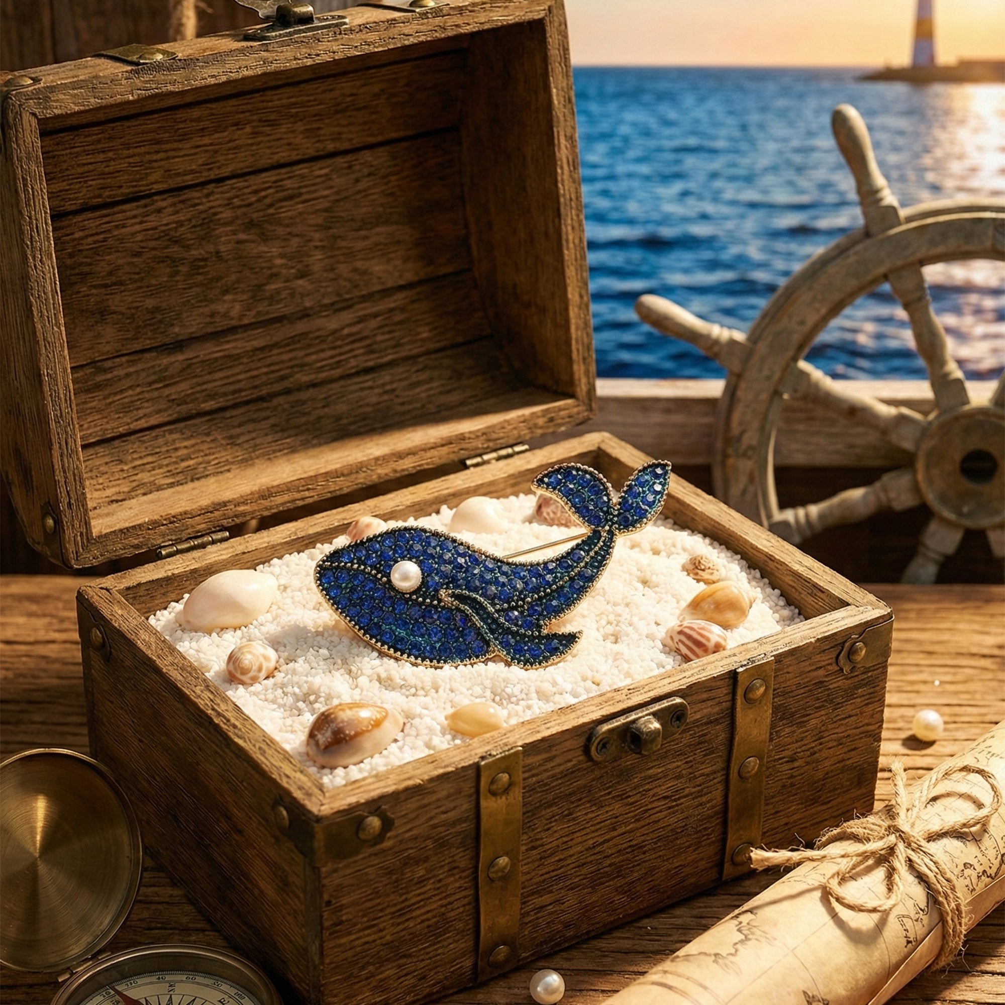 Elegant Blue Crystal Whale Brooch Pin – Gold-Plated Ocean-Inspired Jewelry Accessory