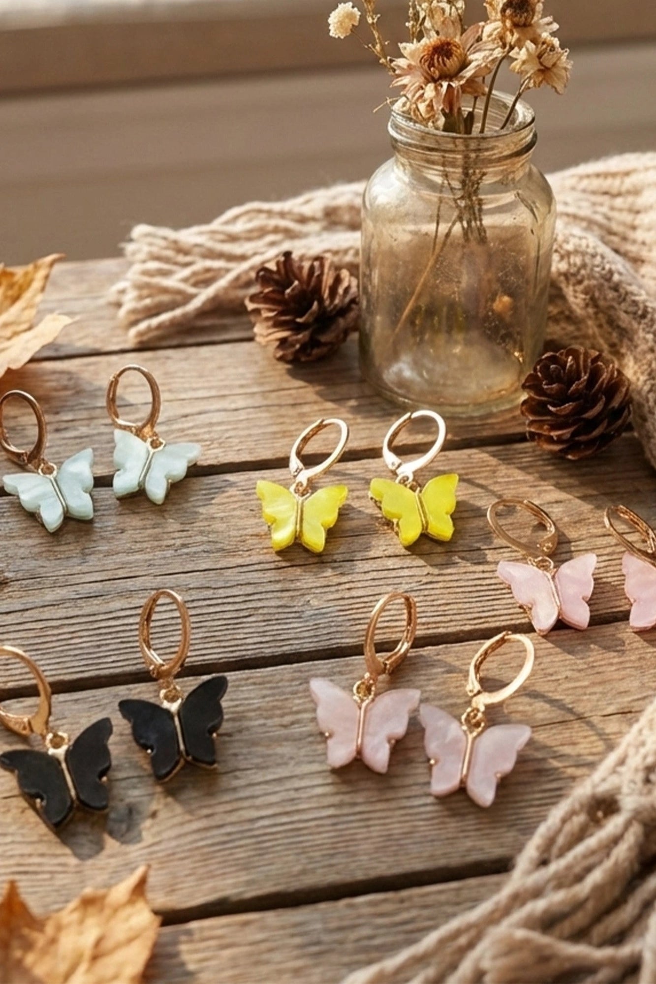 Multi Butterfly Charm Hoop Earrings Set – Elegant Crystal Butterfly Dangle Earrings for Women & Girls