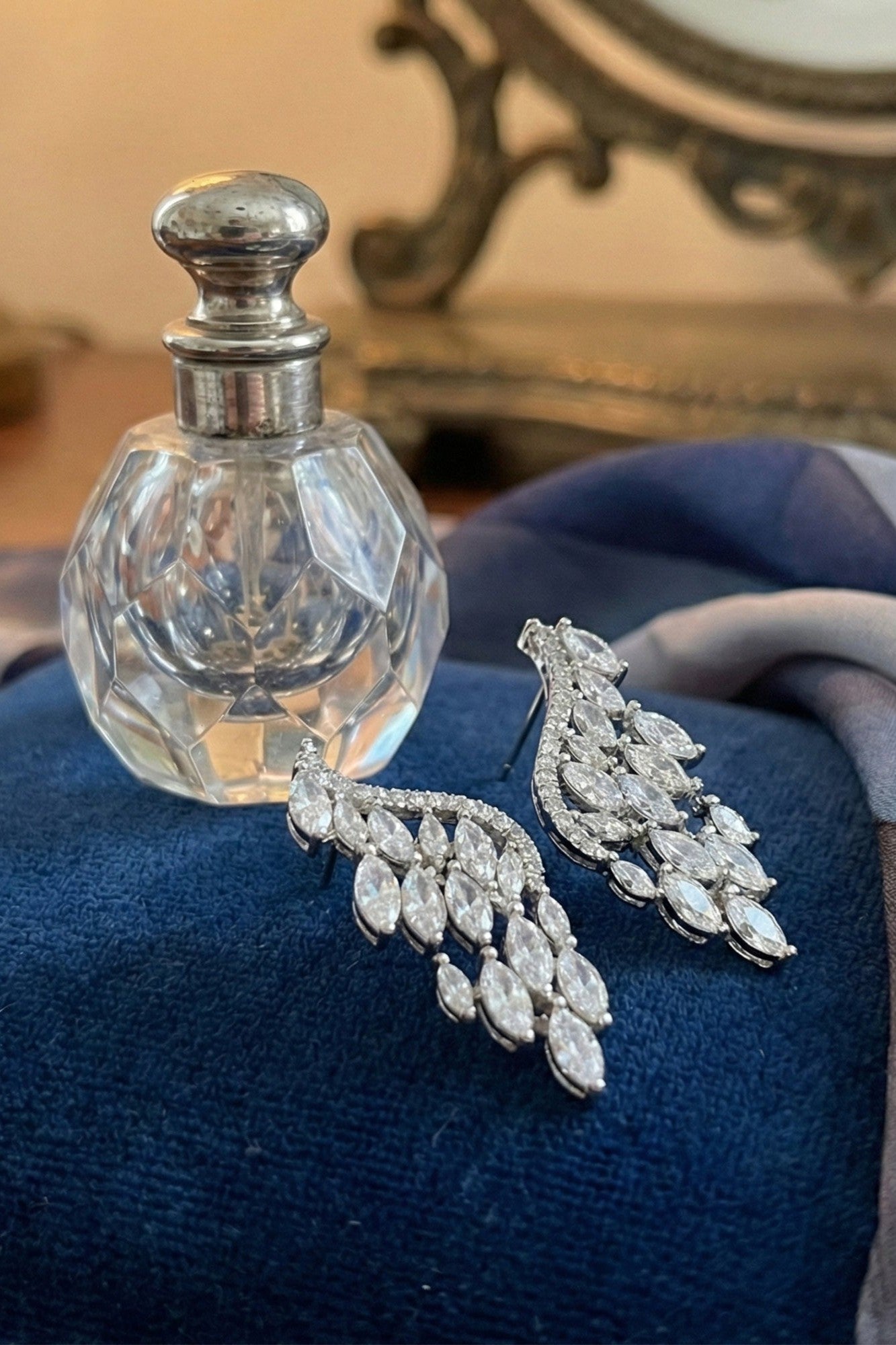 Silver-Tone Crystal Leaf Wing Drop Earrings for Women