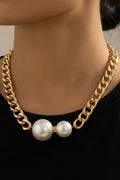 Gold Chain Pearl Necklace – Elegant Double Pearl Pendant Statement Necklace for Women