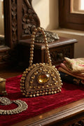 OMID Luxury Antique Gold Beaded Semi-Circular Cocktail Bag