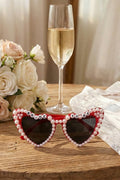 Heart-Shaped Rhinestone “LOVE” Sunglasses for Women – Red Frame Fashion Statement Shades