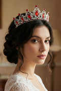 Luxury Silver Crystal Tiara Crown with Red Rhinestones – Bridal & Pageant Hair Accessory