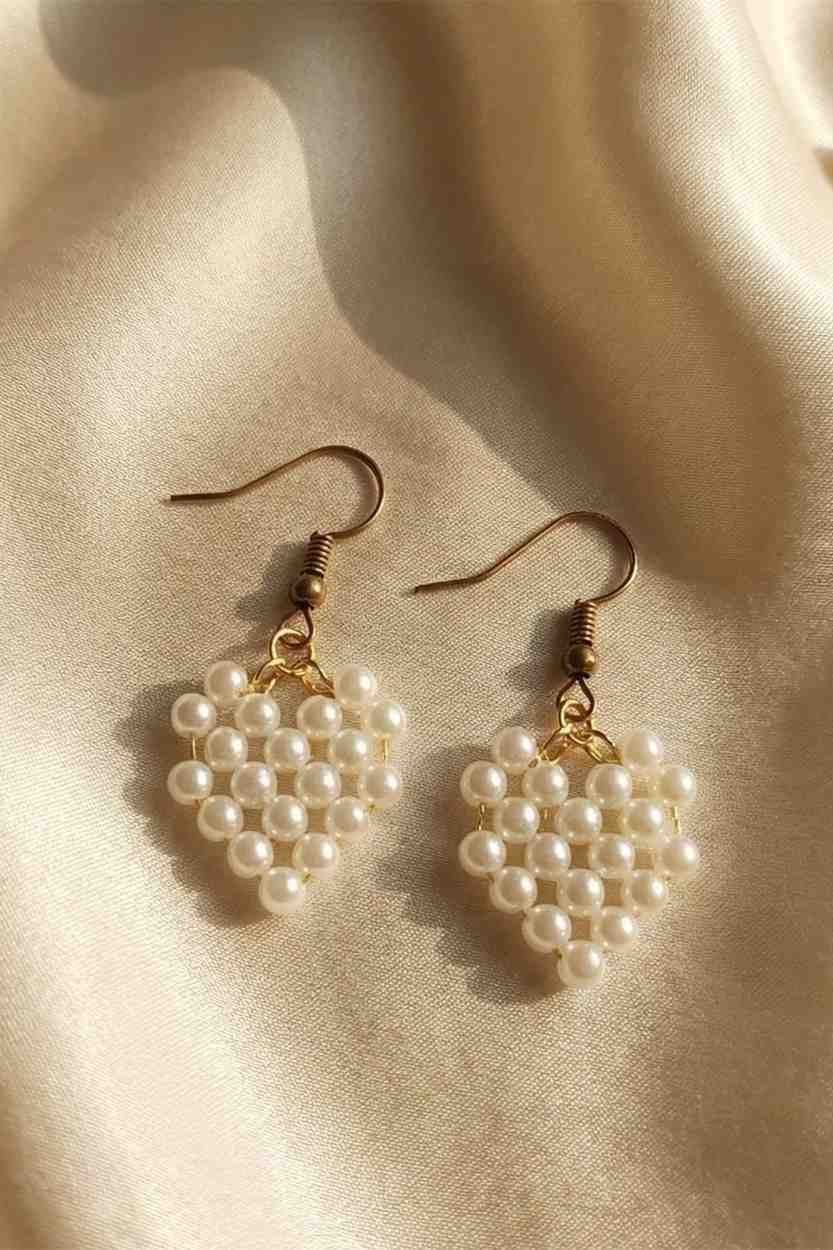 Handcrafted White Pearl Drop Earrings with Gold-Tone Hooks