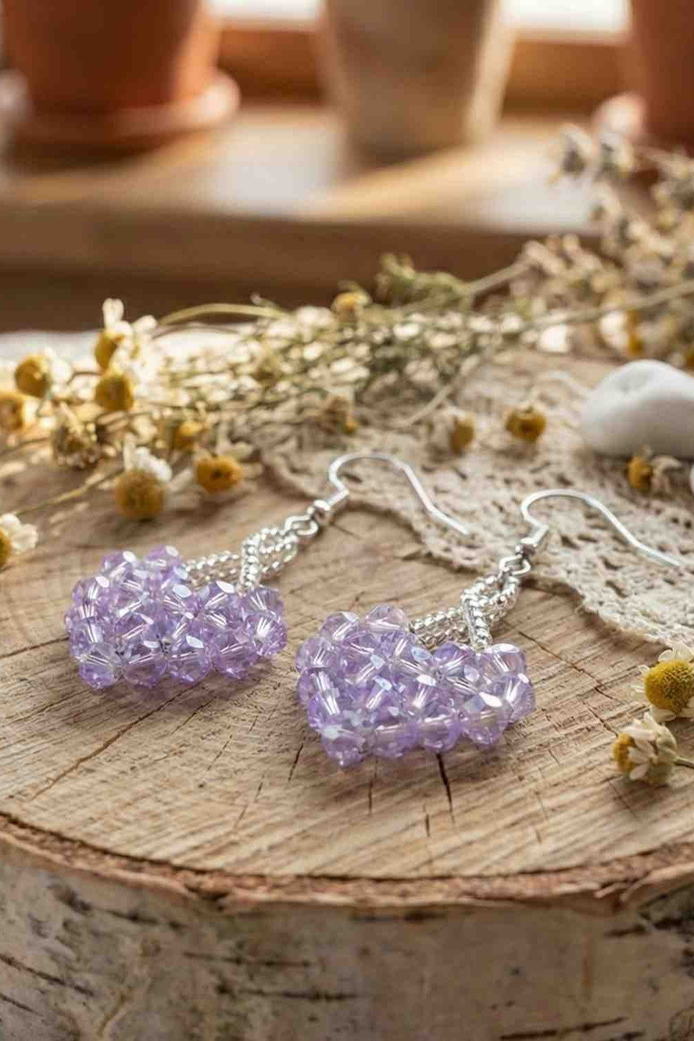 Handcrafted Purple Pearl Drop Earrings with Gold-Tone Hooks