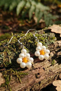 Elegant Orange Pearl Flower Drop Earrings with Silver Hooks