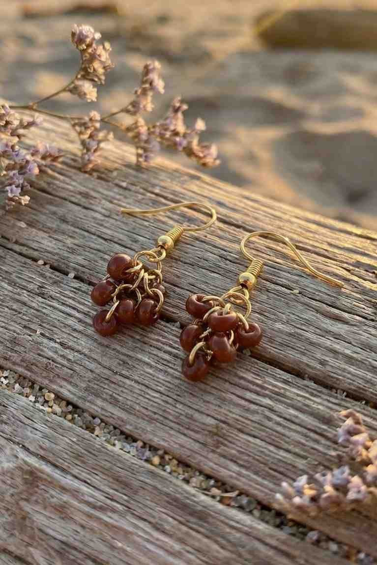 Maroon Beaded Gold Plated Grape Cluster Dangle Earrings for Women and Girls