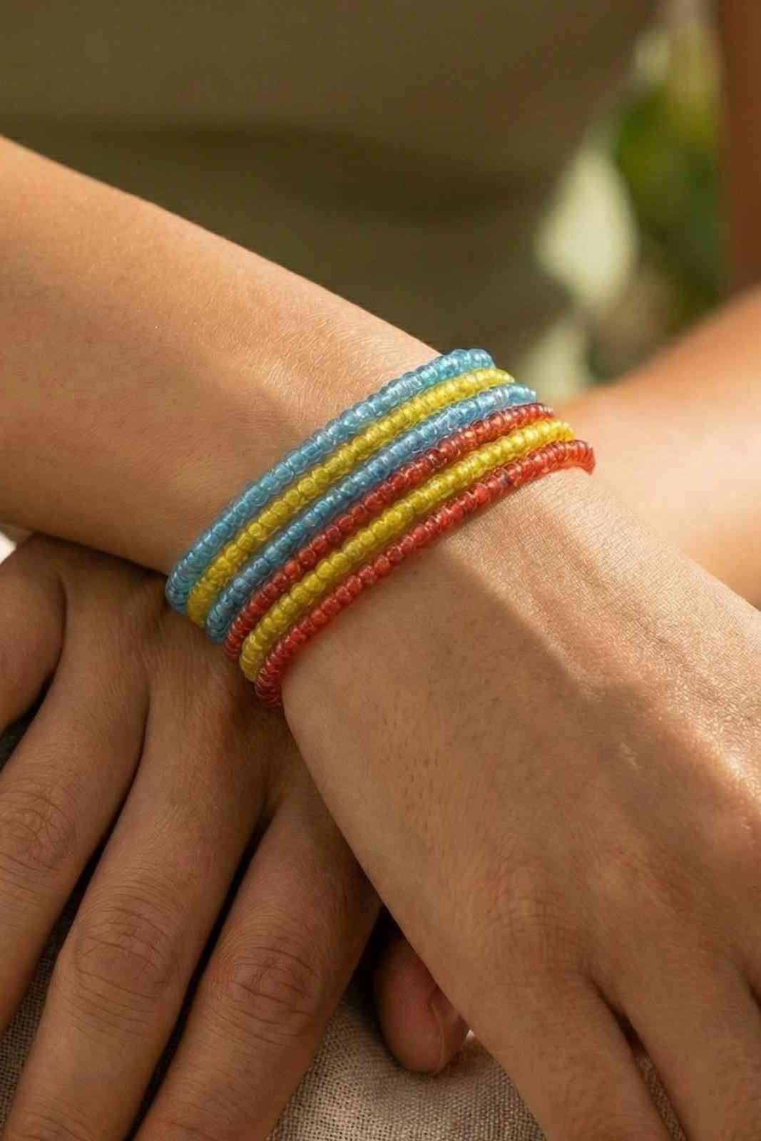 Multicolor Glass Seed Bead Elastic Bracelet Set for Women & Girls