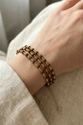 Handcrafted Brown & Gold Beaded Adjustable Bracelet