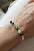 Seven Chakra Multi-Gemstone Braided Bracelet - White Cord with Gold Accents