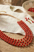 Multi Layer Red Beaded Necklace for Women and Girls
