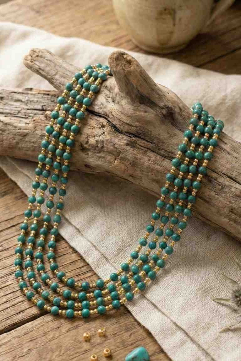 Multi Layer Green Beaded Necklace for Women and Girls