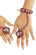 OMID, Personalized Designer Maroon & Pink Floral Beaded Haathphool | Adjustable Hand Harness Bracelet for Women & Girls