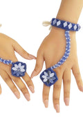 OMID, Personalized Designer  Blue & White Floral Beaded Haathphool | Adjustable Hand Harness Bracelet for Women & Girls