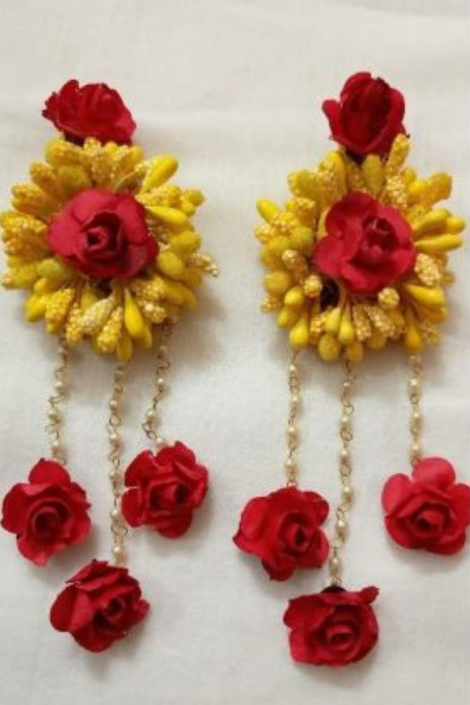 Customization: Any color combination available on request., Customizable Artificial Floral Earrings – Danglers with Handcrafted Flowers.