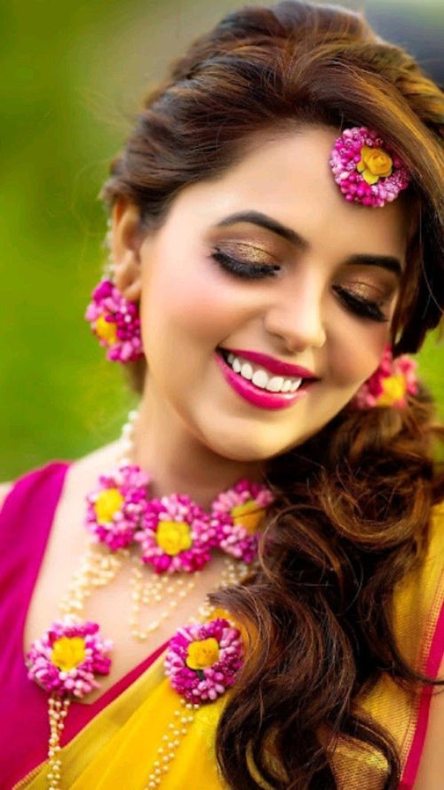 Customization: Any color combination available on request., Floral Jewelry Set for Bridal & Festive Occasions – Custom Color Options