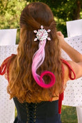 OMID, Elegant Pink Crystal Floral Hair Extension Clip – Sparkling Rhinestone Hair Accessory for Kids, Women & Girls