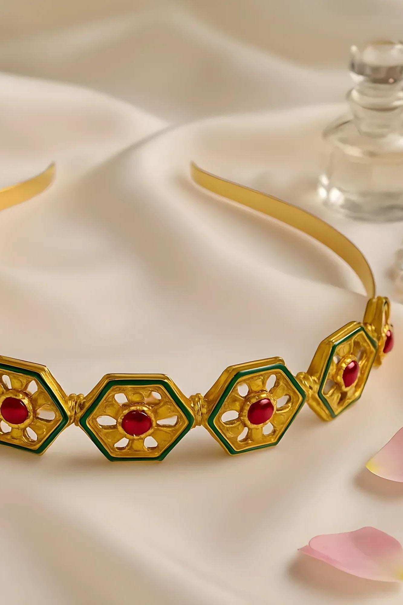 OMID, Hexagonal Gold Plated Kundan Stone Headband for Women, Traditional Indian Bridal and Festive Hair Accessory